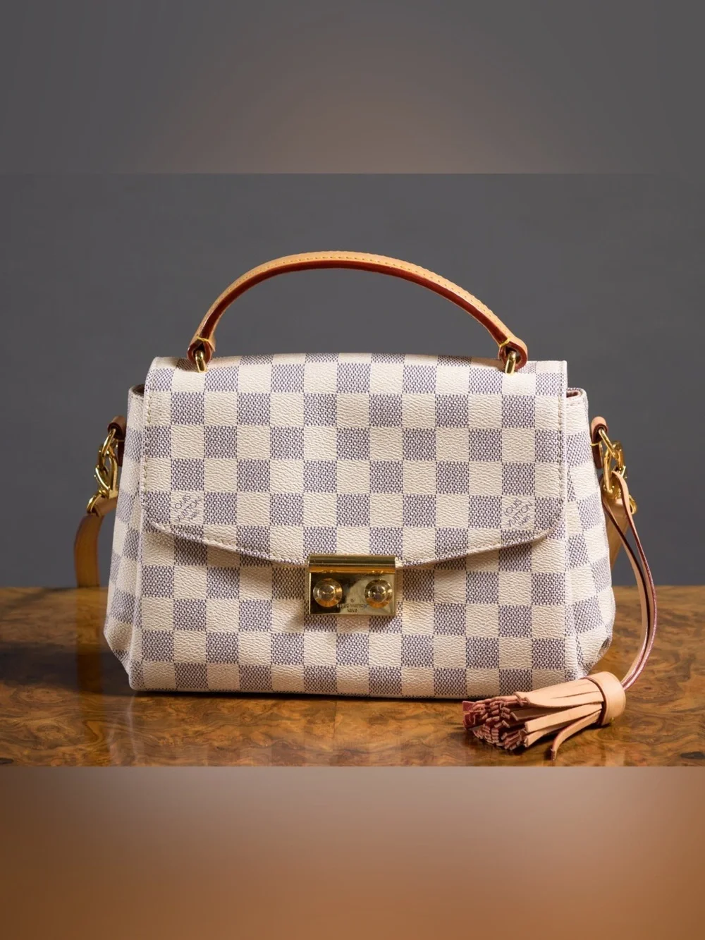 Louis Vuitton Cream and Light Gray Damier Azur Top Handle Satchel